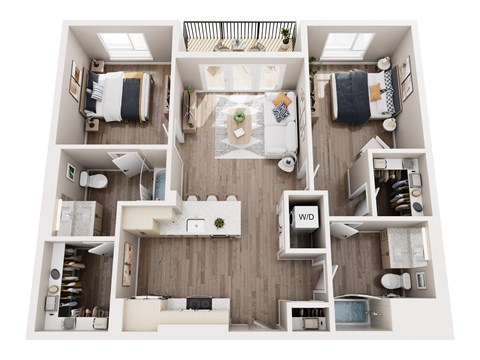 Floor plan for 2 beds, 2 baths, 1085 sqft